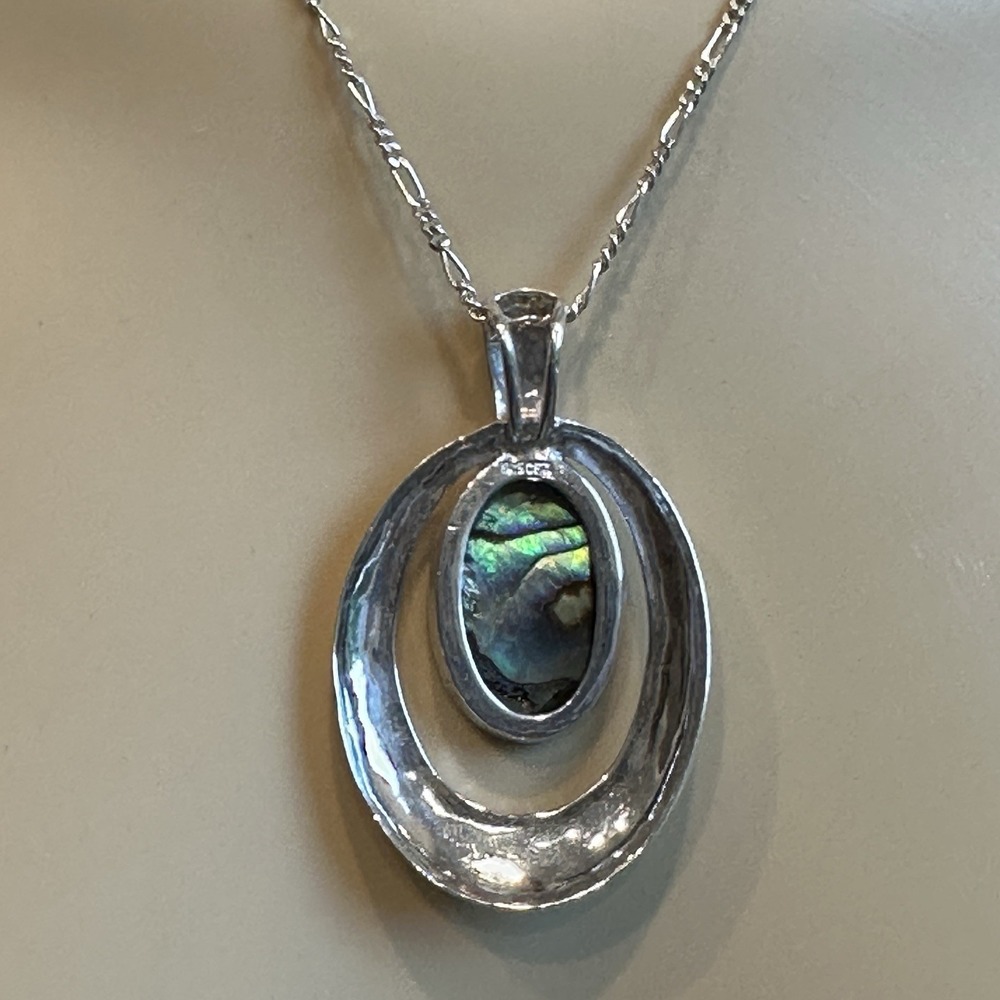 Collins Fine Jewelry CFG Pendant Necklace 16 Inch Abalone 925 Sterling 11.4g - Picture 3 of 12